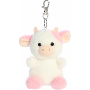 Aurora® Adorable Palm Pals™ Belle Strawberry Cow™ Clip-On- Fun Collectible Plush for Kids and Adult Collectors – Perfect for Backpacks and Birthday Gifts – White 4 Inches