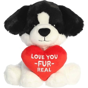 Aurora Witty JUST SAYIN’ Love You-Fur-Real Dog Stuffed Animal – Soft Keepsake for Loved Ones – Perfect for Decorating Rooms and Valentine’s Day – Black 7.5 Inches