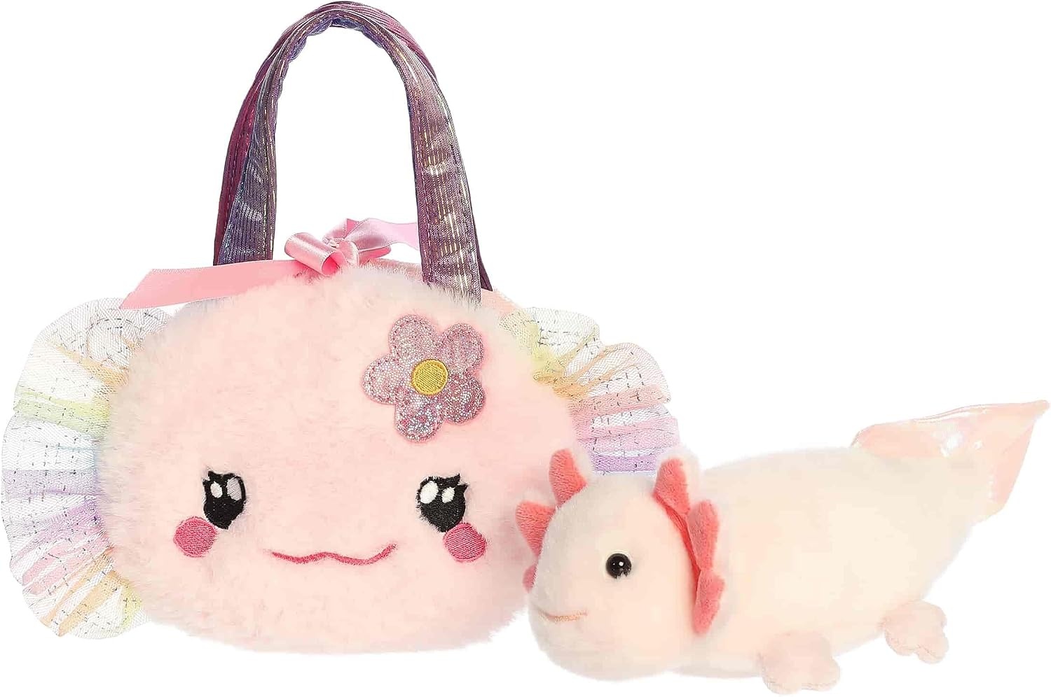 image:imageAurora Fashionable Fancy Pals Fuzzy Face Rainbow Axolotl Stuffed Animal Mini Plush with Stylish Purse for Dress Up Fun Perfect for Kids 3 Years Costumes and Birthdays Pink 85 Inches
