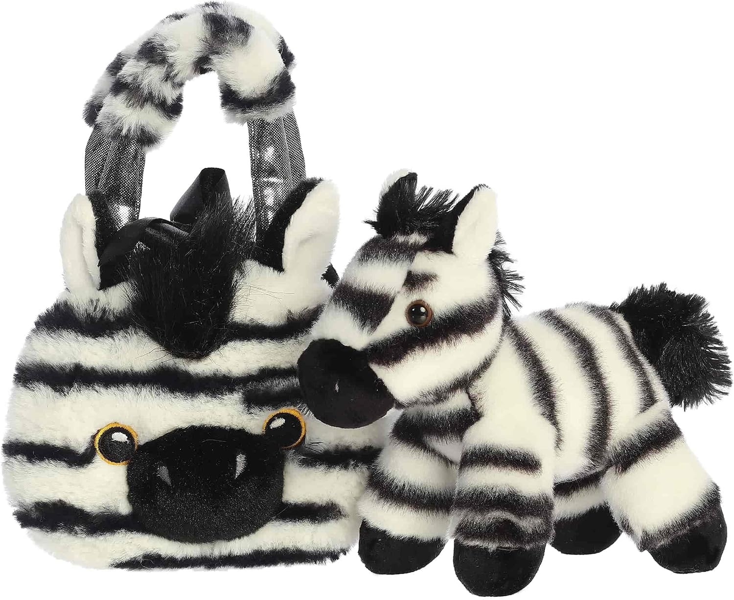image:imageAurora Fashionable Fancy Pals Fuzzy Face Zebra Stuffed Animal Mini Plush with Stylish Purse for Dress Up Fun Perfect for Kids 3 Years Costumes and Birthdays Black White 8 Inches
