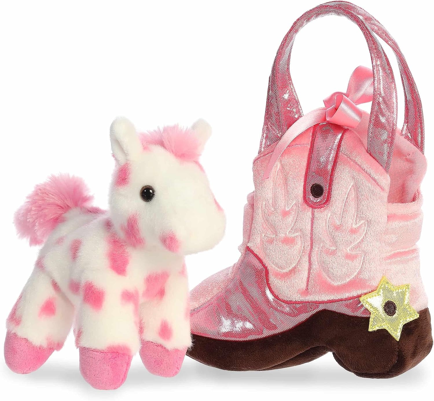 image:imageAurora Fashionable Fancy Pals Giddyup Boot Stuffed Animal Plush with Stylish Purse for Dress Up Fun Perfect for Kids 3 Years Costumes and Birthdays Pink 75 Inches