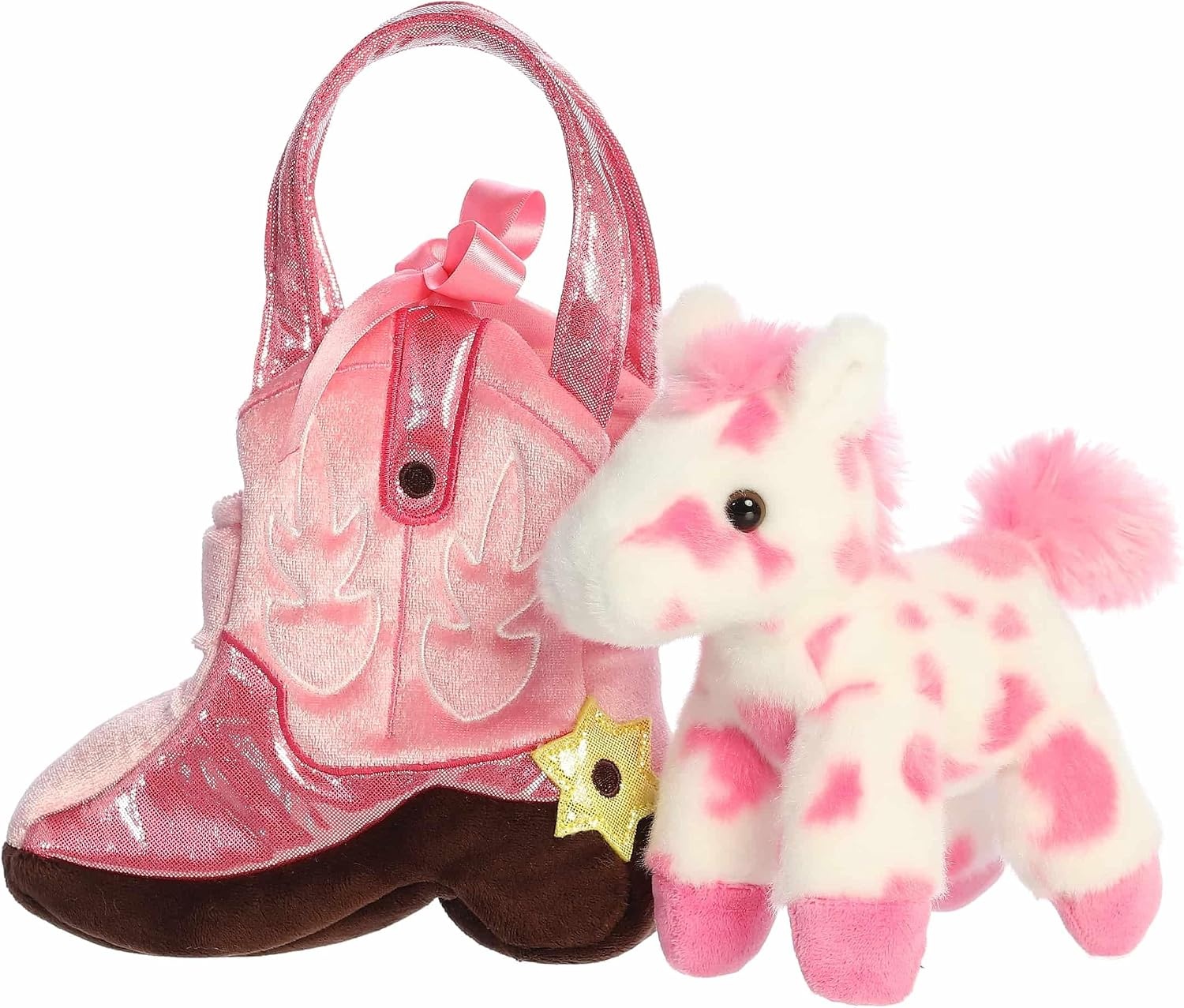 image:imageAurora Fashionable Fancy Pals Giddyup Boot Stuffed Animal Plush with Stylish Purse for Dress Up Fun Perfect for Kids 3 Years Costumes and Birthdays Pink 75 Inches
