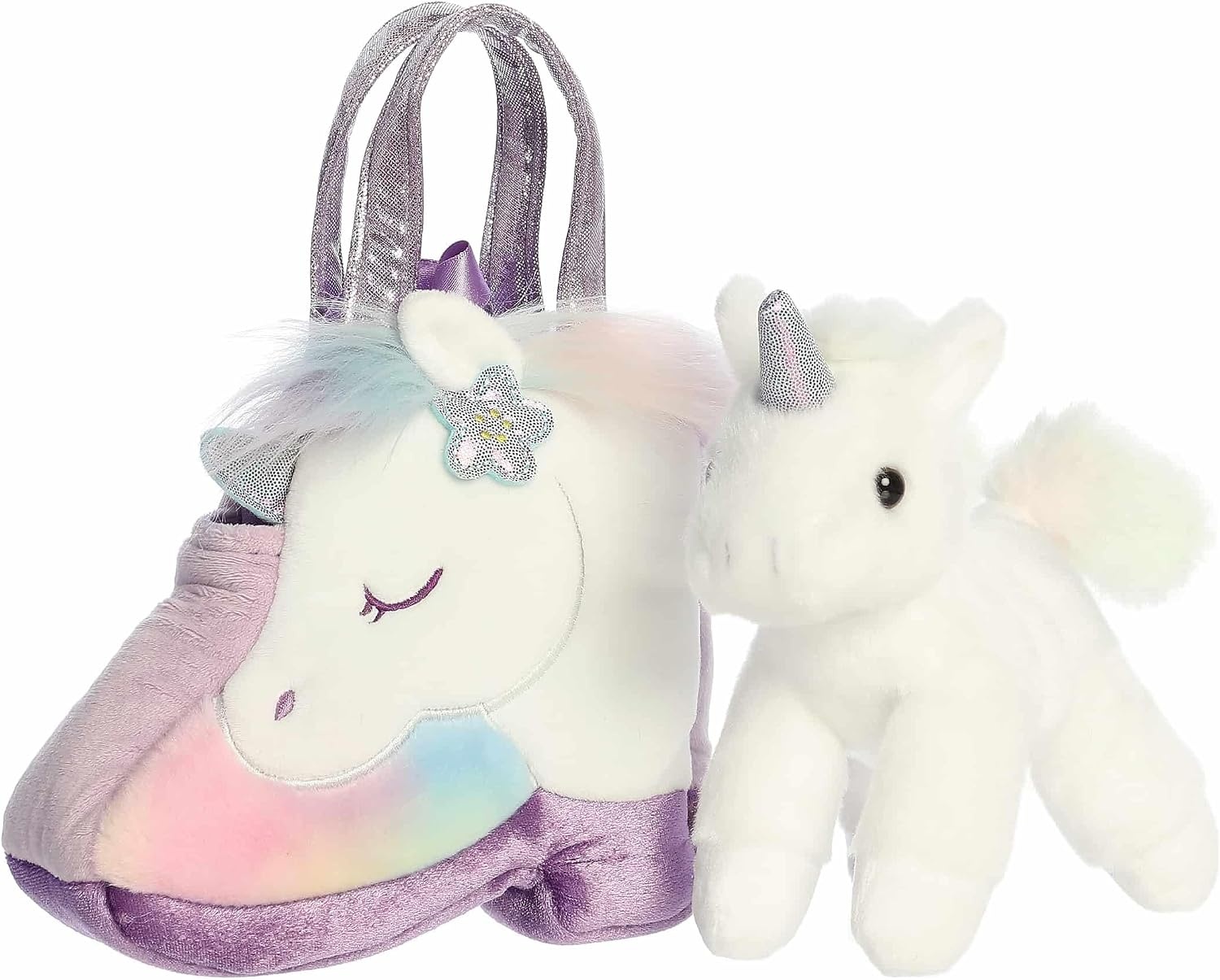 image:imageAurora Fashionable Fancy Pals Rainbow Unicorn Boot Stuffed Animal Plush with Stylish Purse for Dress Up Fun Perfect for Kids 3 Years Costumes and Birthdays Purple 75 Inches