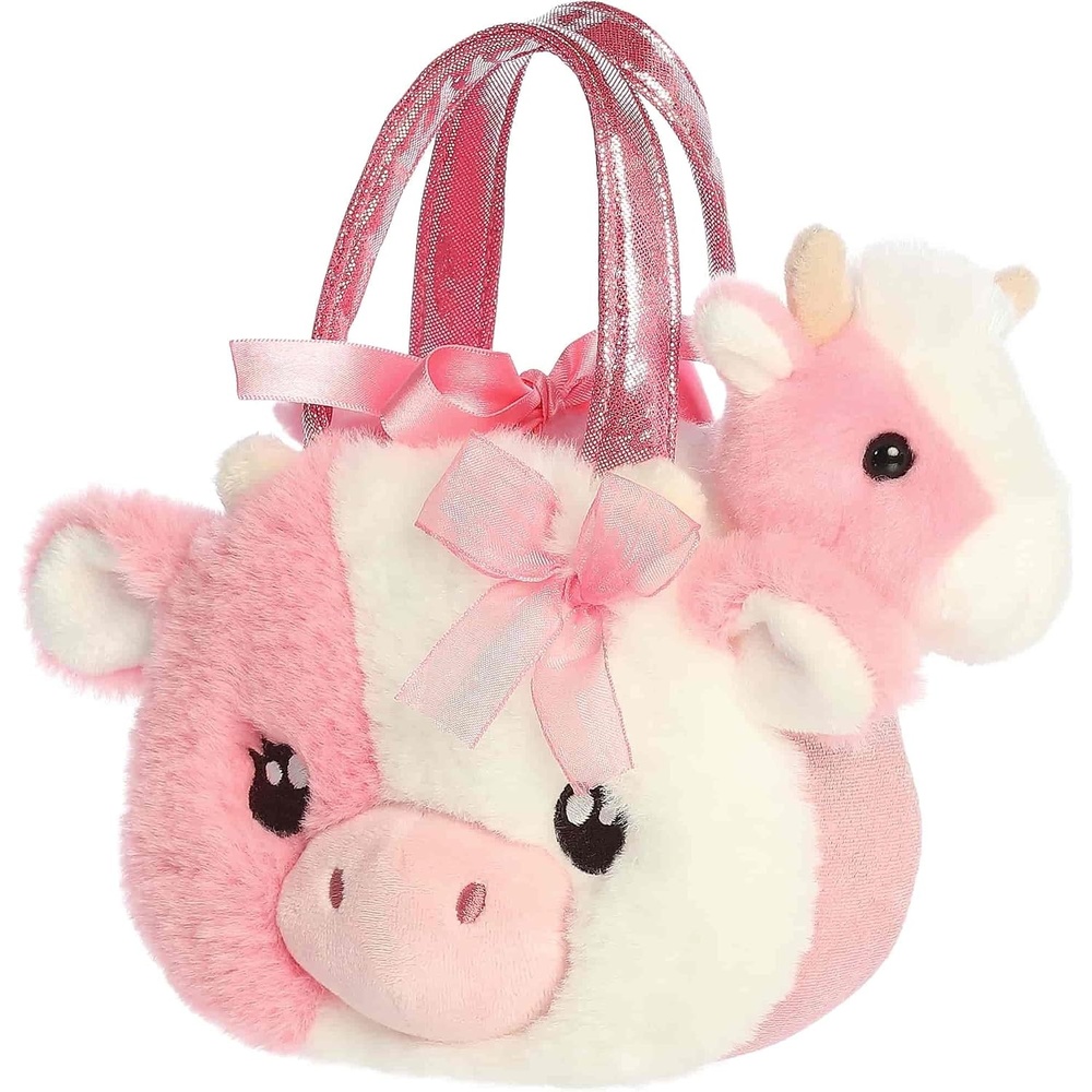 image:imageAurora Fashionable Fancy Pals Fuzzy Face Strawberry Cow Stuffed Animal  Mini Plush with Stylish Purse for Dress Up Fun  Perfect for Kids 3 Years Costumes and Birthdays  Pink 8 Inches