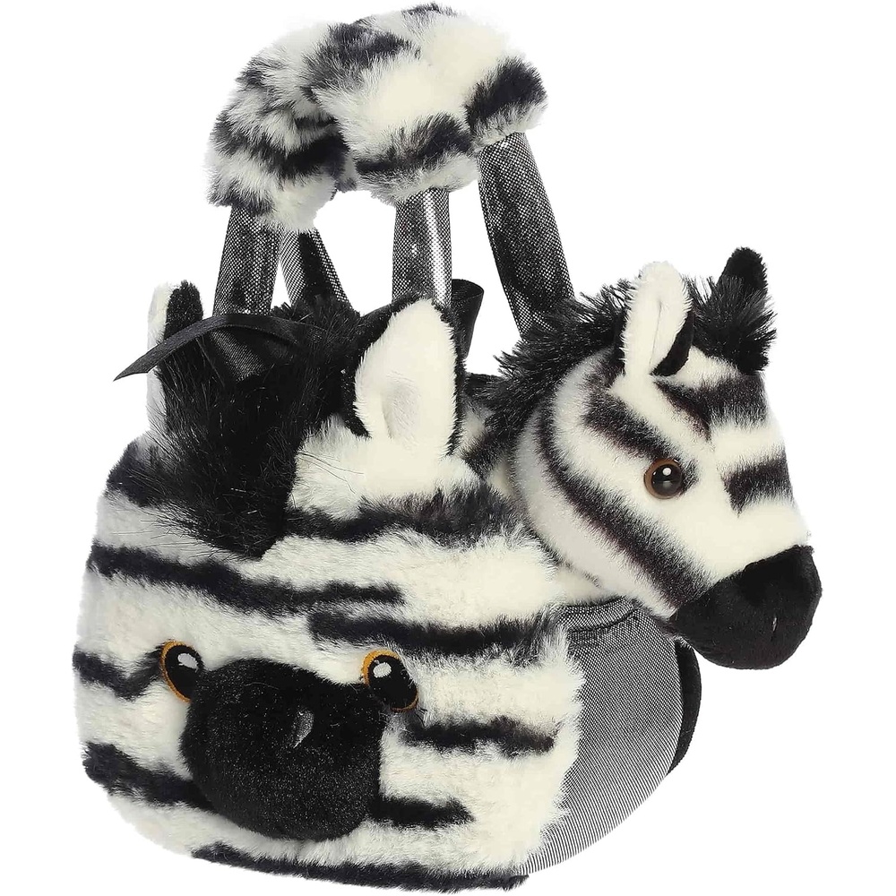 image:imageAurora Fashionable Fancy Pals Fuzzy Face Zebra Stuffed Animal  Mini Plush with Stylish Purse for Dress Up Fun  Perfect for Kids 3 Years Costumes and Birthdays  Black White 8 Inches