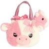 Aurora® Fashionable Fancy Pals™ Fuzzy Face™ Strawberry Cow Stuffed Animal – Mini Plush with Stylish Purse for Dress Up Fun – Perfect for Kids 3+ Years, Costumes, and Birthdays – Pink 8 Inches