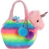 Aurora® Fashionable Fancy Pals™ Rainbow Unicorn™ Stuffed Animal – Plush with Stylish Purse for Dress Up Fun – Perfect for Kids 3+ Years, Costumes, and Birthdays – Multicolor 7 Inches