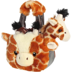 Aurora® Fashionable Fancy Pals™ Fuzzy Face™ Giraffe Stuffed Animal – Mini Plush with Stylish Purse for Dress Up Fun – Perfect for Kids 3+ Years, Costumes, and Birthdays – Brown 8 Inches