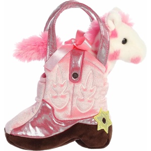 Aurora® Fashionable Fancy Pals™ Giddyup Boot™ Stuffed Animal – Plush with Stylish Purse for Dress Up Fun – Perfect for Kids 3+ Years, Costumes, and Birthdays – Pink 7.5 Inches