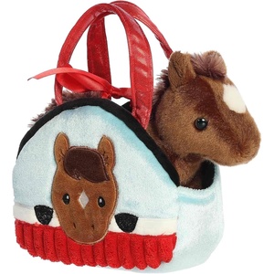 Aurora® Fashionable Fancy Pals™ Peek-A-Boo™ Pony in Barn Stuffed Animal – Mini Plush with Stylish Purse for Dress Up Fun – Perfect for Kids 3+ Years, Costumes, and Birthdays – 8 Inches