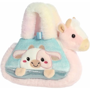 Aurora® Fashionable Fancy Pals™ Peek-A-Boo™ Strawberry Cow Stuffed Animal – Plush with Stylish Purse for Dress Up Fun – Perfect for Kids 3+ Years, Costumes, and Birthdays – Pink 7.5 Inches