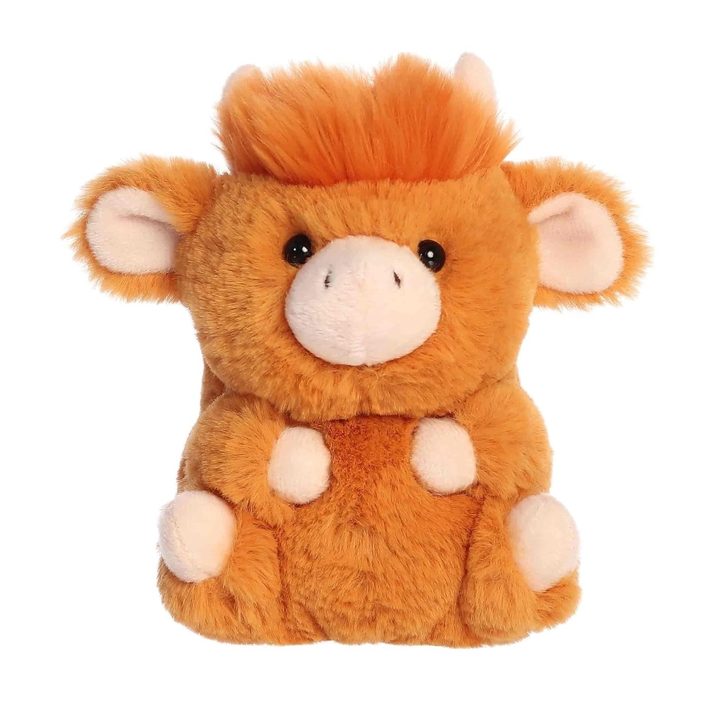 image:imageAurora Playful Rolly Pet Harvey Highland Cow Stuffed Animal  Compact Size for OntheGo Fun  for Adults Kids Birthdays and Anniversaries  Orange 55 Inches