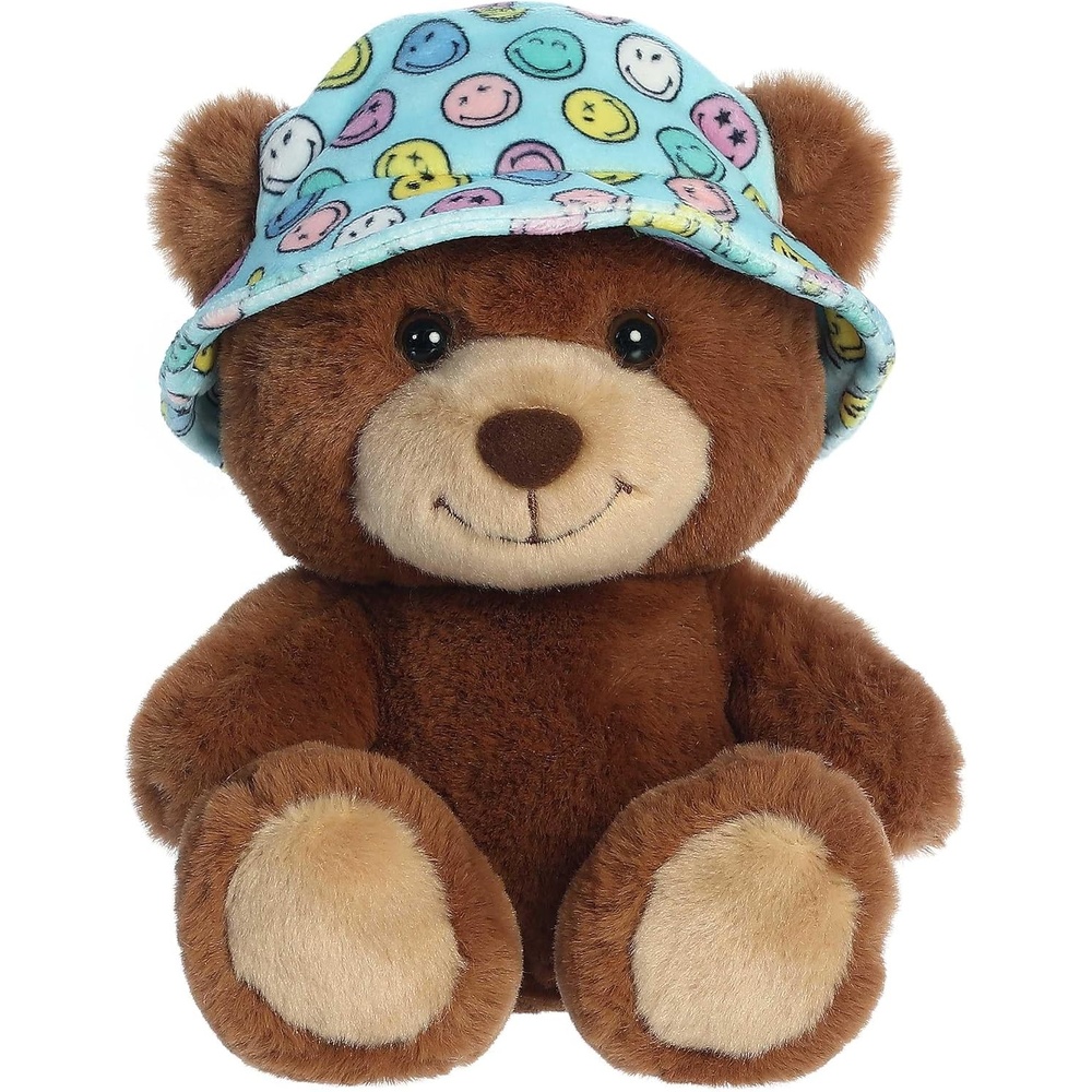 image:imageAurora Vibrant SmileyWorld Bucket Hat Bear Stuffed Animal  EyeCatching Designs for Retro Decor  Toys for Bedrooms Birthday Gifts and Celebrations  Brown 7 Inches