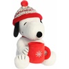 Aurora® Festive Peanuts® Winter Hat Snoopy with Mug Stuffed Animal – Officially Licensed Toys for All Snoopy Fans – Perfect for Holiday Decorations or Gifts – White 12 Inches