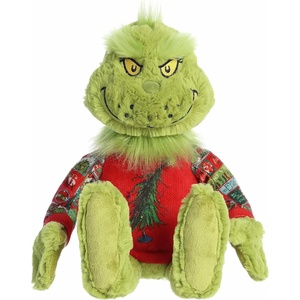 Aurora® Festive Dr. Seuss™ Ugly Sweater Light-Up Grinch Stuffed Animal – Officially Licensed Plush for Imaginative Play – Perfect for Holiday Decorations or Gifts – Green 9.5 Inches