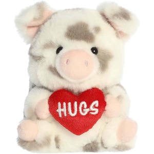 Aurora Playful Rolly Pet Hugs Spotted Pig Stuffed Animal – Soft Keepsake for Loved Ones – Perfect for Decorating Rooms and Valentine’s Day – Gray 5 Inches