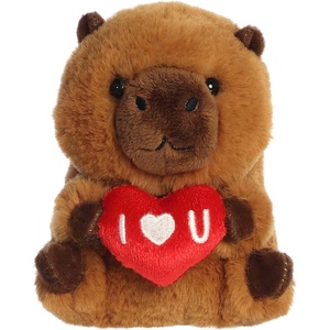 Aurora Playful Rolly Pet I Love U Capybara Stuffed Animal – Soft Keepsake for Loved Ones – Perfect for Decorating Rooms and Valentine’s Day – Brown 5 Inches