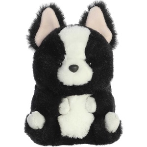 Aurora Round Rolly Pet Ava French Bulldog Stuffed Animal – Adorable Companions – On-The-Go Fun – Black 5 Inches